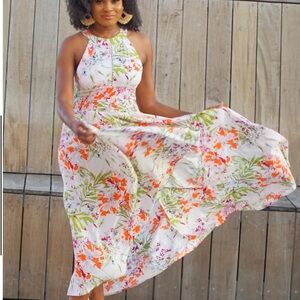 Anthropologie Orange Halter Maxi Sundress